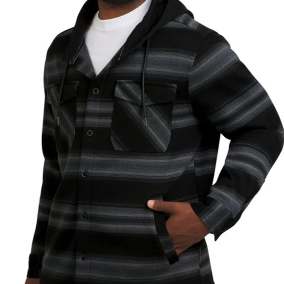 Quiksilver Men's Hooded Shirt Jacket- Black and Gray - Picture 4 of 13